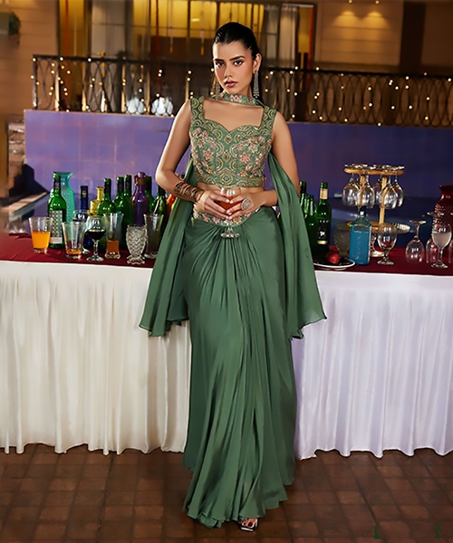 Sea green Chiffon Designer Lehenga